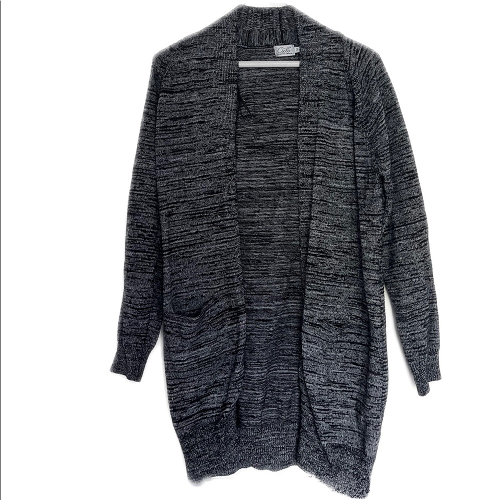 Gray Long-Sleeve Cardigan Sweater